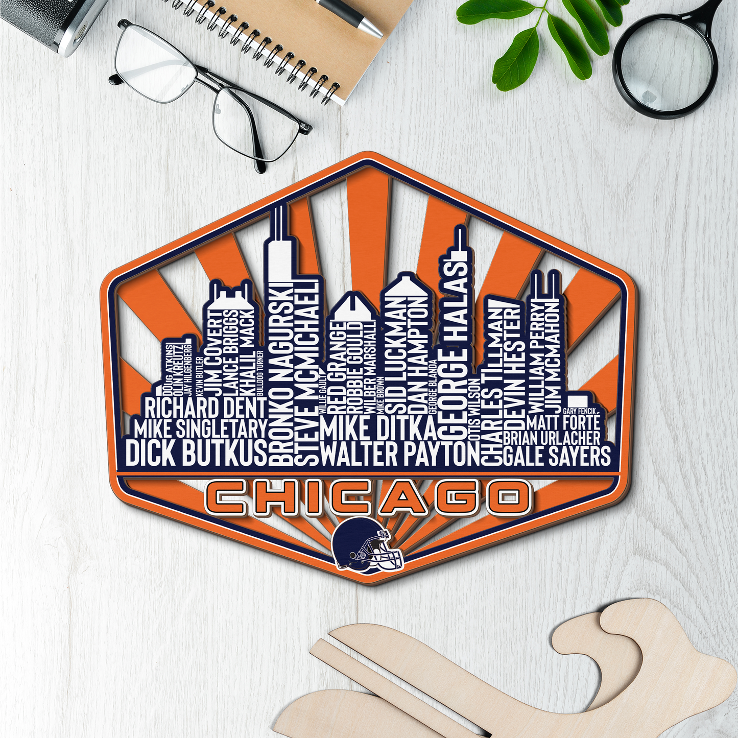 Chicago Football Greatest Of All Time Legend Team Wood Sign Chicago City Skyline Gift Decor