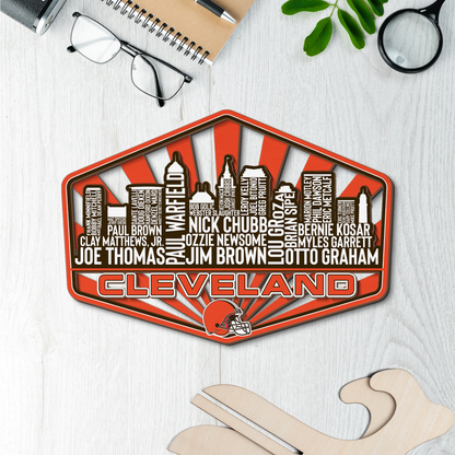 Cleveland Football Greatest Of All Time Legend Team Wood Sign Cleveland City Skyline Gift Decor