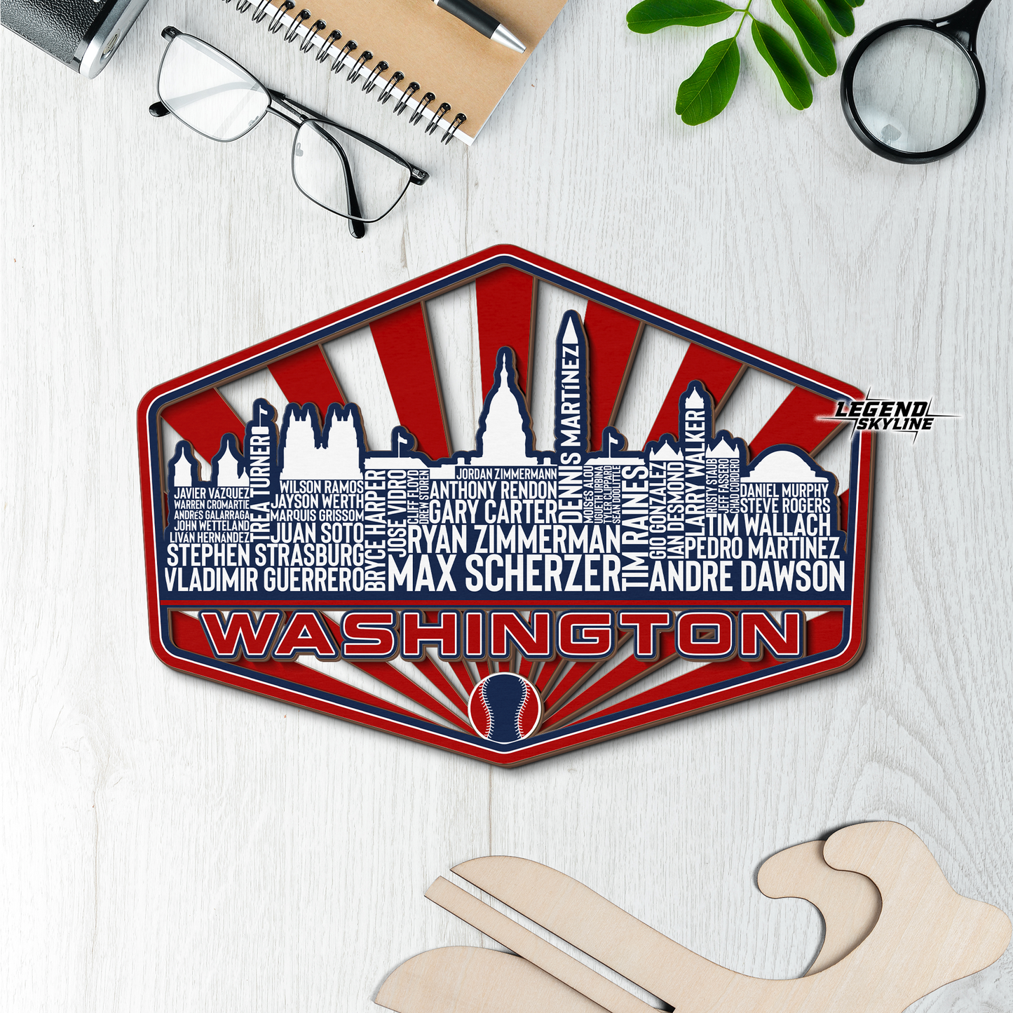 Washington Baseball Greatest Of All Time Legend Team Wood Sign Washington City Skyline Gift Decor
