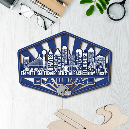 Dallas Football Greatest Of All Time Legend Team Wood Sign Dallas City Skyline Gift Decor