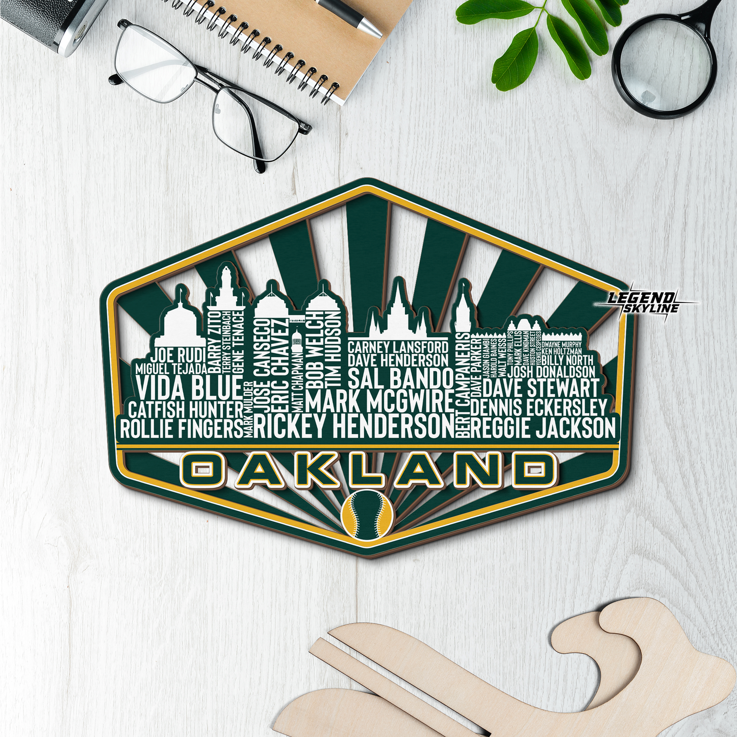 Oakland Baseball Greatest Of All Time Legend Team Wood Sign Oakland City Skyline Gift Decor