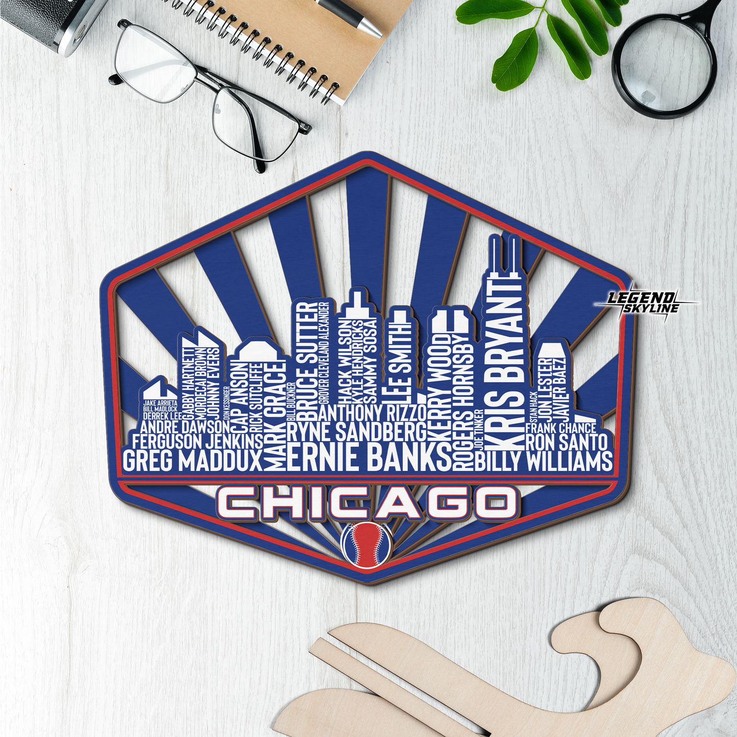 Chicago Baseball Greatest Of All Time Legend Team Wood Sign Chicago City Skyline Gift Decor