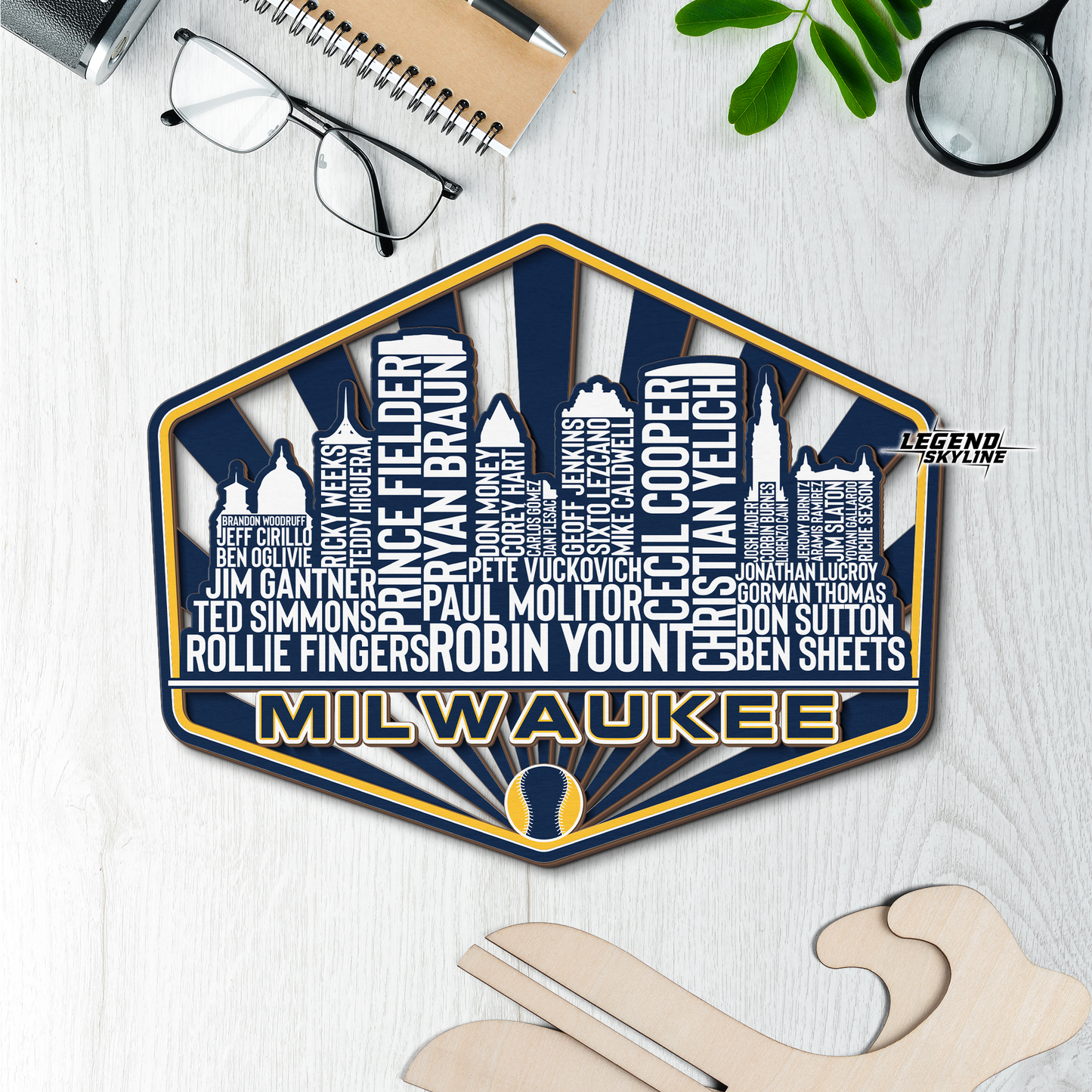 Milwaukee Baseball Greatest Of All Time Legend Team Wood Sign Milwaukee City Skyline Gift Decor