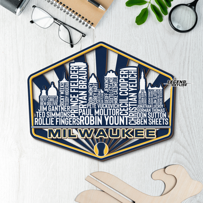 Milwaukee Baseball Greatest Of All Time Legend Team Wood Sign Milwaukee City Skyline Gift Decor