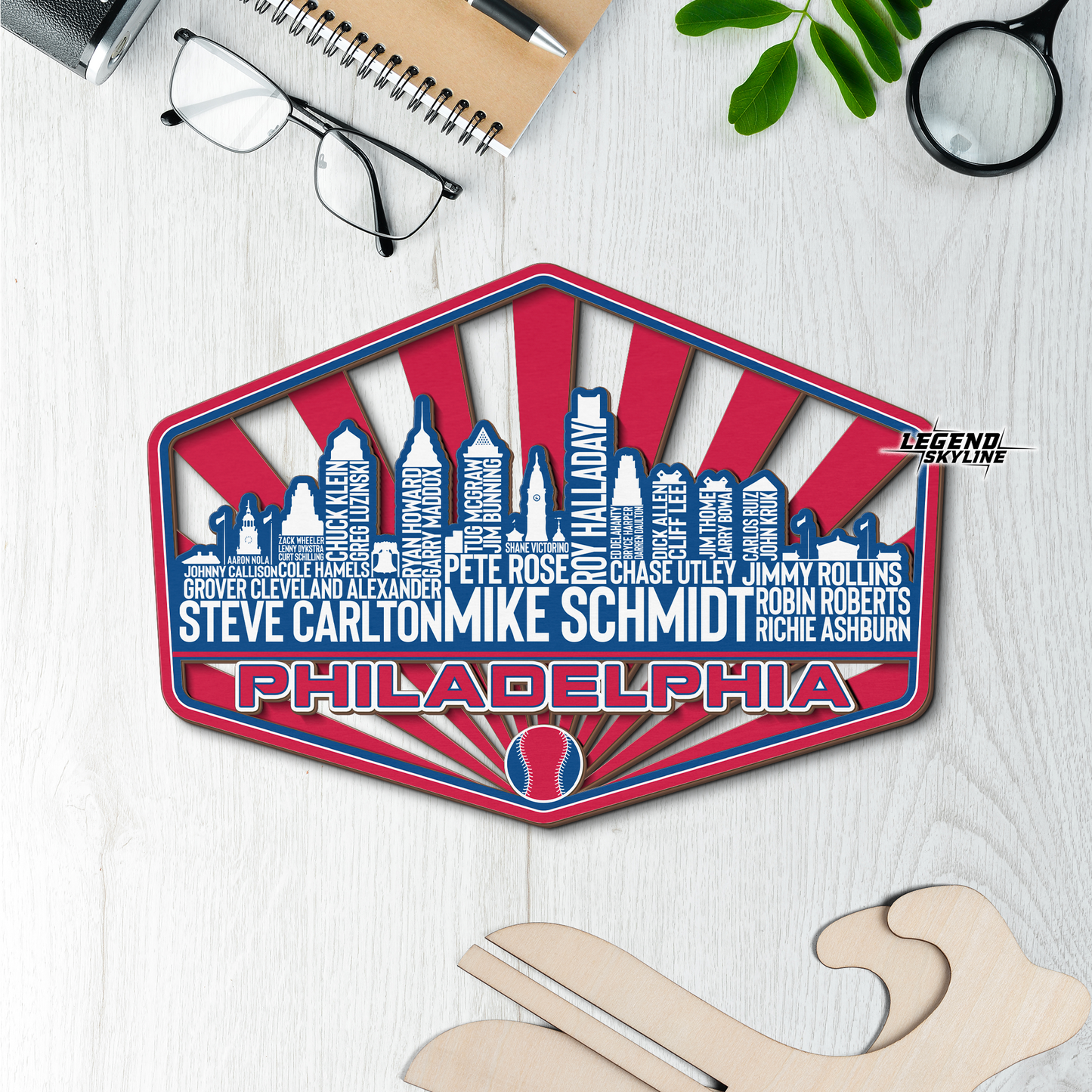 Philadelphia Baseball Greatest Of All Time Legend Team Wood Sign Philadelphia City Skyline Gift Decor