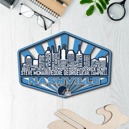 Tennessee Football Greatest Of All Time Legend Team Wood Sign Nashville City Skyline Gift Decor