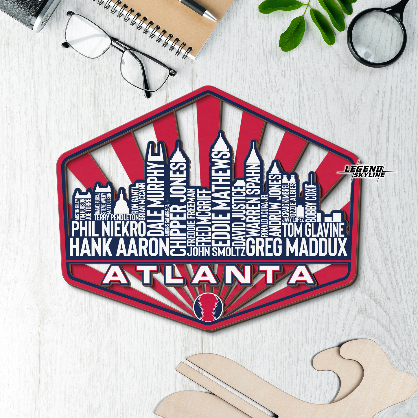 Atlanta Baseball Greatest Of All Time Legend Team Wood Sign Atlanta City Skyline Gift Decor