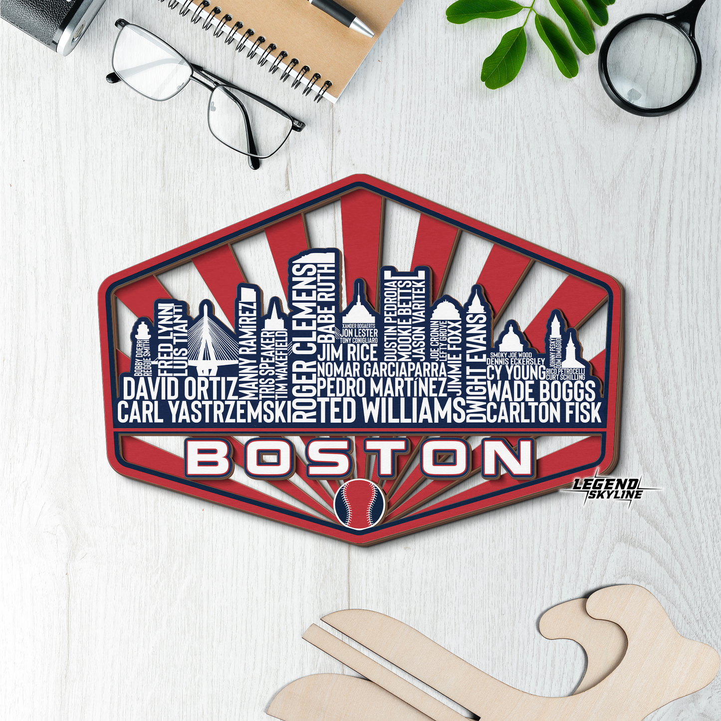 Boston Baseball Greatest Of All Time Legend Team Wood Sign Boston City Skyline Gift Decor