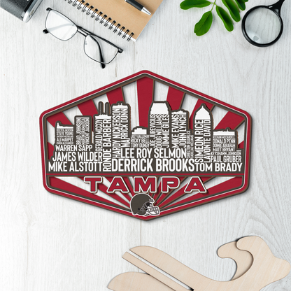 Tampa Bay Football Greatest Of All Time Legend Team Wood Sign Tampa City Skyline Gift Decor