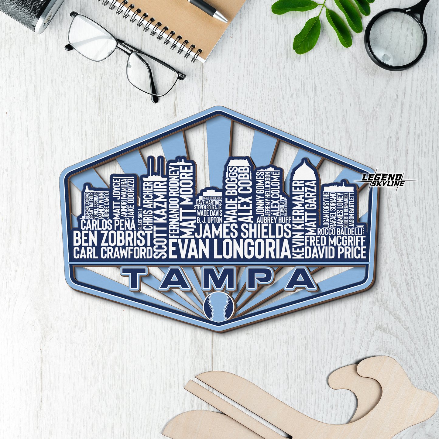 Tampa Bay Baseball Greatest Of All Time Legend Team Wood Sign Tampa City Skyline Gift Decor