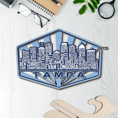 Tampa Bay Baseball Greatest Of All Time Legend Team Wood Sign Tampa City Skyline Gift Decor