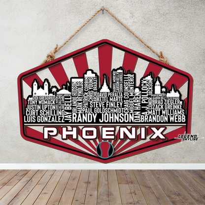 Arizona Baseball Greatest Of All Time Legend Team Wood Sign Phoenix City Skyline Gift Decor