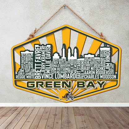 Green Bay Football Greatest Of All Time Legend Team Wood Sign Green Bay City Skyline Gift Decor
