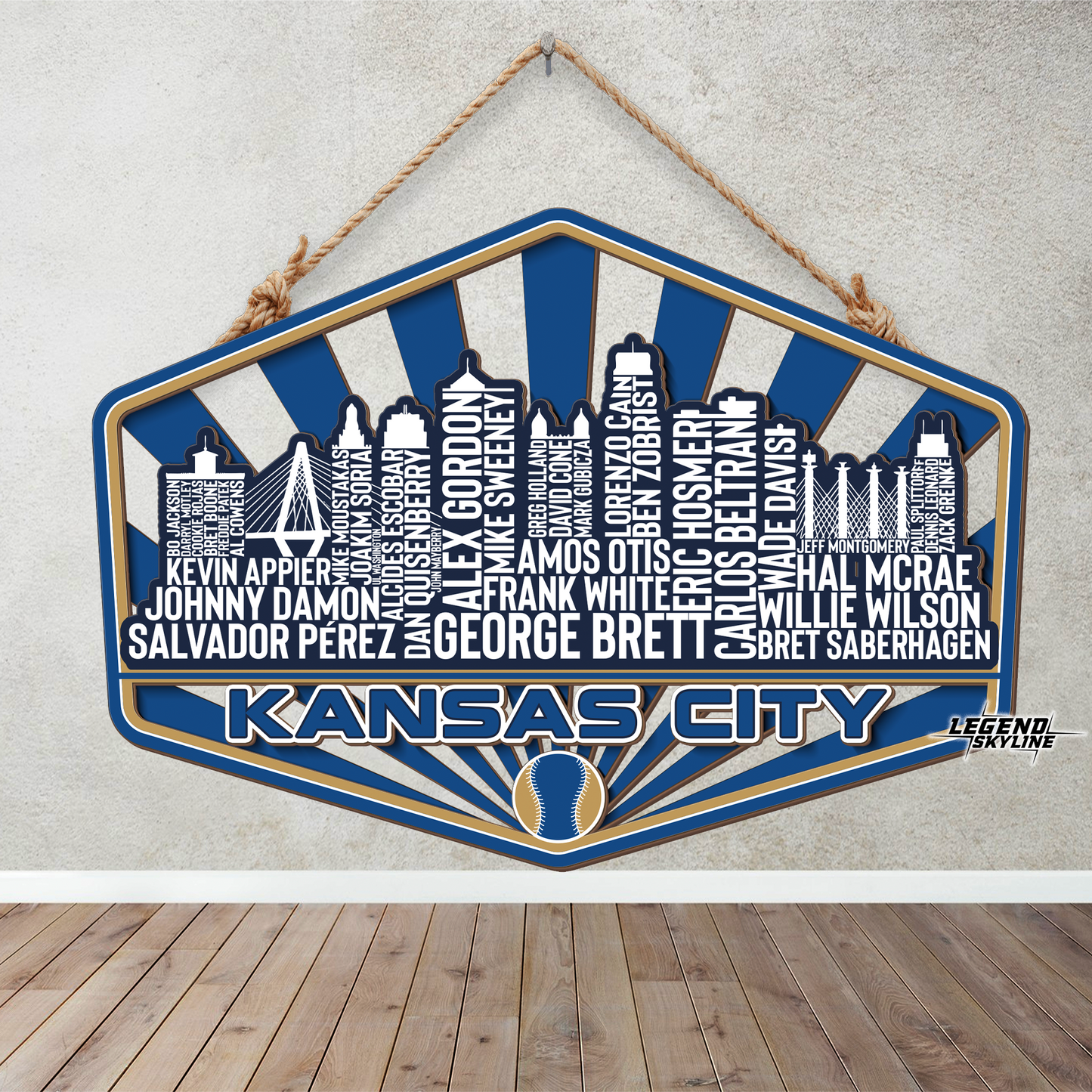 Kansas City Baseball Greatest Of All Time Legend Team Wood Sign Kansas City Skyline Gift Decor
