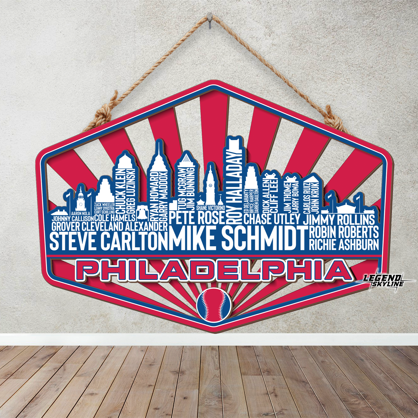 Philadelphia Baseball Greatest Of All Time Legend Team Wood Sign Philadelphia City Skyline Gift Decor