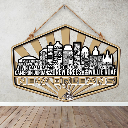 New Orleans Football Greatest Of All Time Legend Team Wood Sign New Orleans City Skyline Gift Decor