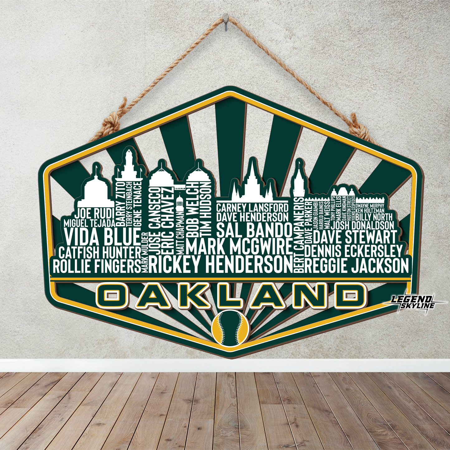 Oakland Baseball Greatest Of All Time Legend Team Wood Sign Oakland City Skyline Gift Decor