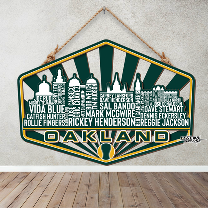 Oakland Baseball Greatest Of All Time Legend Team Wood Sign Oakland City Skyline Gift Decor