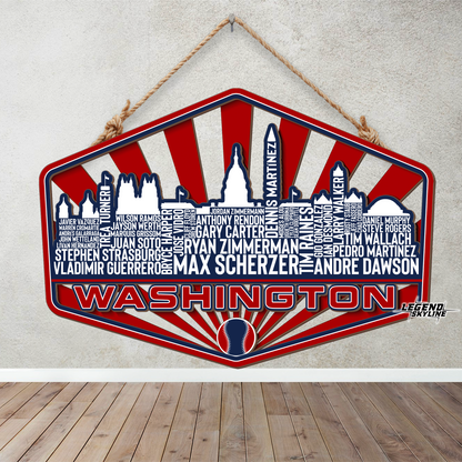 Washington Baseball Greatest Of All Time Legend Team Wood Sign Washington City Skyline Gift Decor