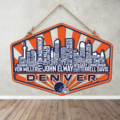 Denver Football Greatest Of All Time Legend Team Wood Sign Denver City Skyline Gift Decor