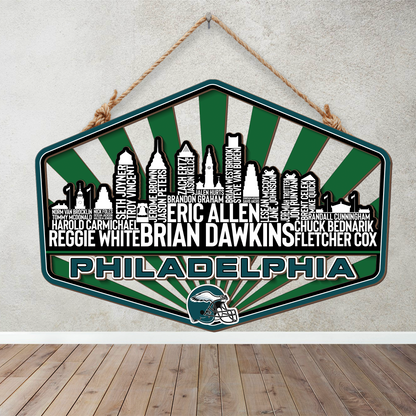 Philadelphia Football Greatest Of All Time Legend Team Wood Sign Philadelphia City Skyline Gift Decor