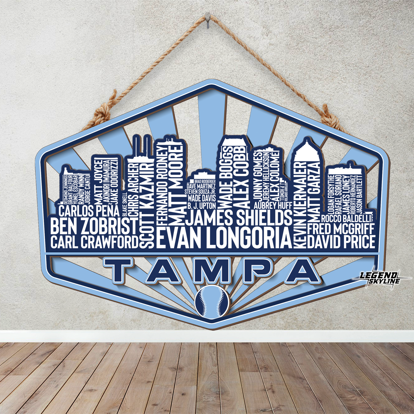 Tampa Bay Baseball Greatest Of All Time Legend Team Wood Sign Tampa City Skyline Gift Decor