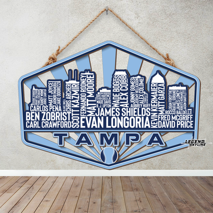 Tampa Bay Baseball Greatest Of All Time Legend Team Wood Sign Tampa City Skyline Gift Decor
