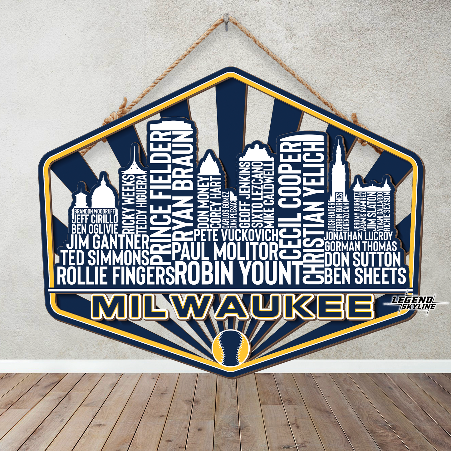Milwaukee Baseball Greatest Of All Time Legend Team Wood Sign Milwaukee City Skyline Gift Decor