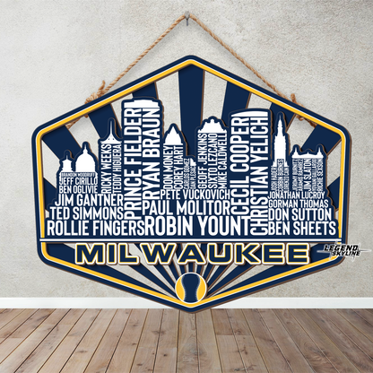 Milwaukee Baseball Greatest Of All Time Legend Team Wood Sign Milwaukee City Skyline Gift Decor