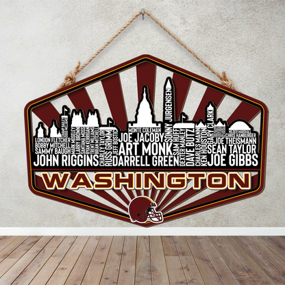 Washington Football Greatest Of All Time Legend Team Wood Sign Washington City Skyline Gift Decor