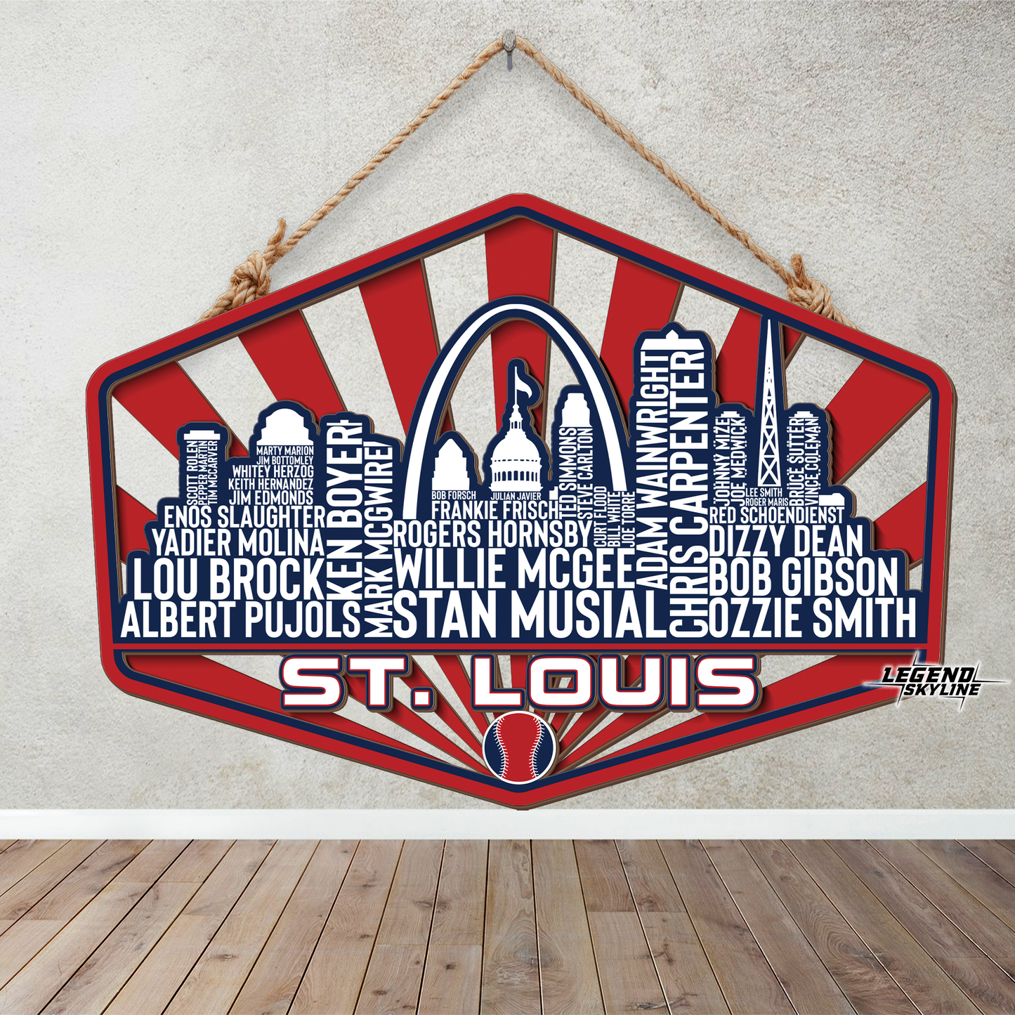 St Louis Baseball Greatest Of All Time Legend Team Wood Sign St Louis City Skyline Gift Decor