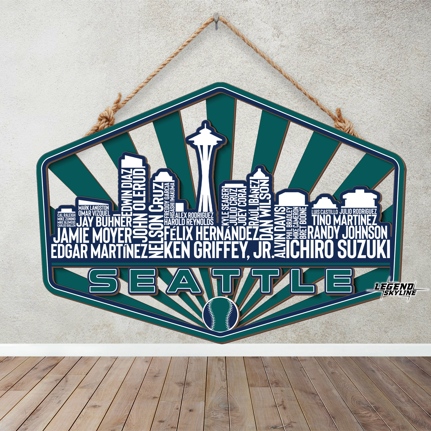 Seattle Baseball Greatest Of All Time Legend Team Wood Sign Seattle City Skyline Gift Decor