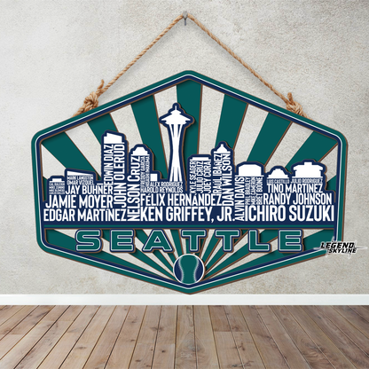 Seattle Baseball Greatest Of All Time Legend Team Wood Sign Seattle City Skyline Gift Decor
