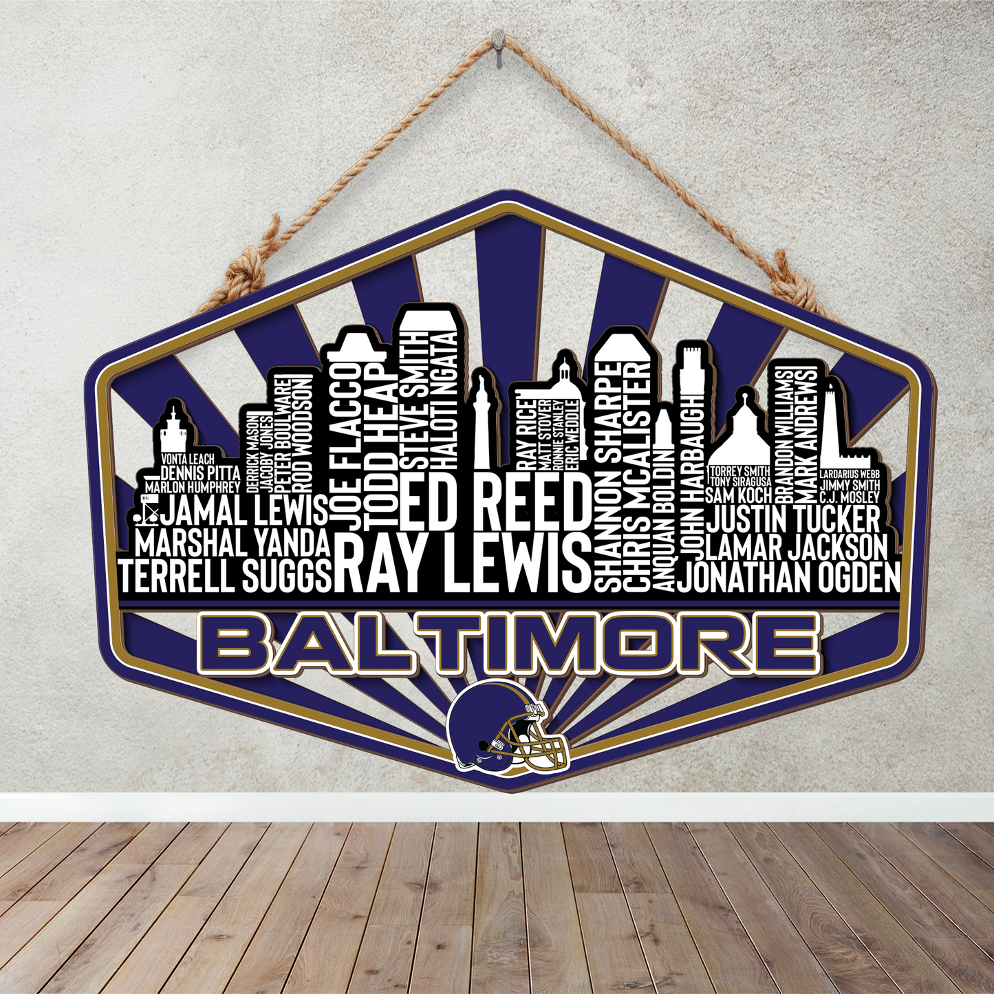 Baltimore Football Greatest Of All Time Legend Team Wood Sign Baltimore City Skyline Gift Decor