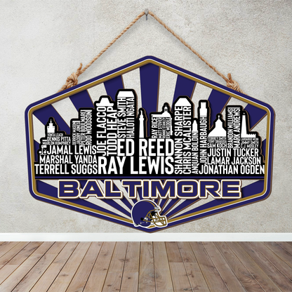Baltimore Football Greatest Of All Time Legend Team Wood Sign Baltimore City Skyline Gift Decor