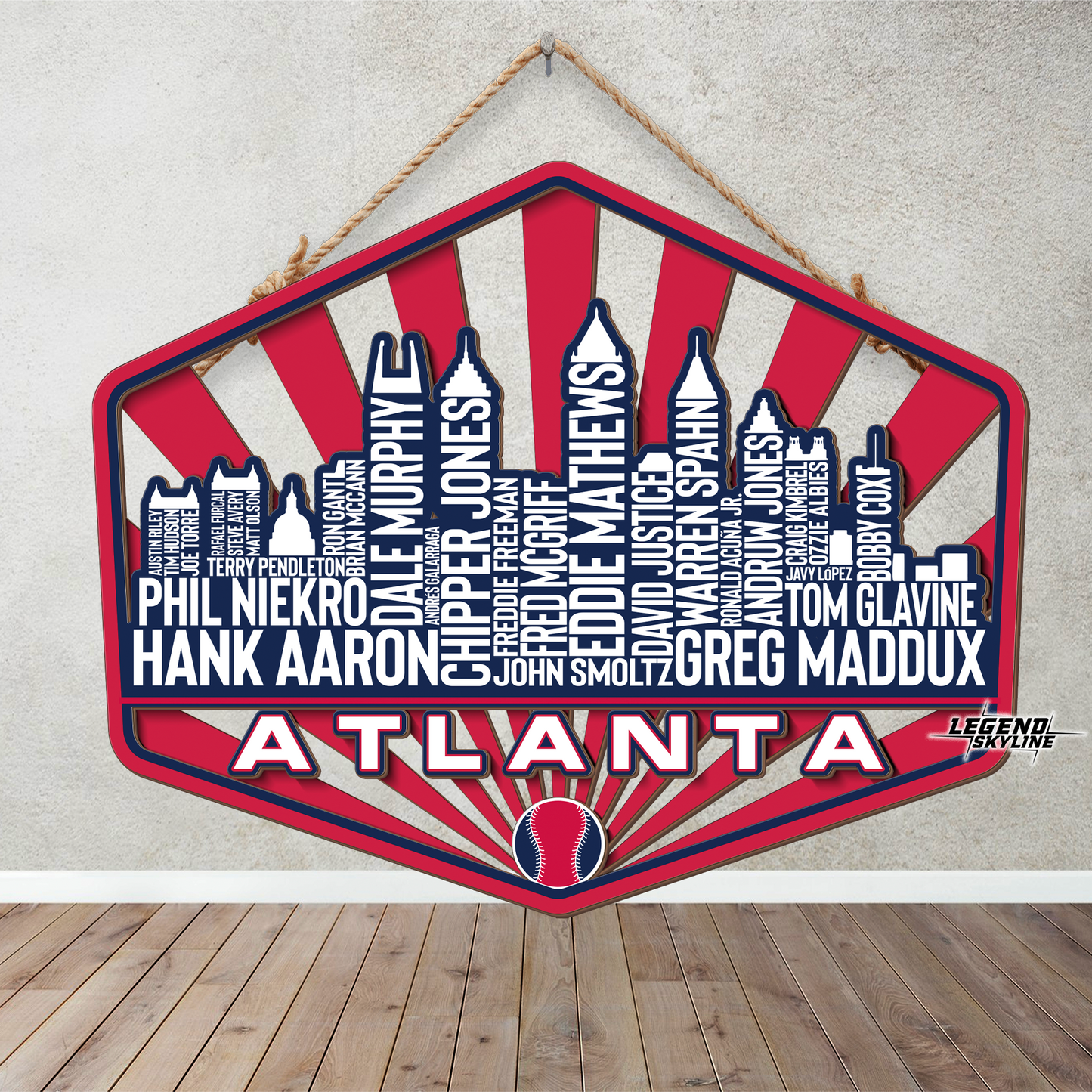 Atlanta Baseball Greatest Of All Time Legend Team Wood Sign Atlanta City Skyline Gift Decor