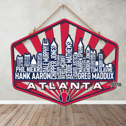 Atlanta Baseball Greatest Of All Time Legend Team Wood Sign Atlanta City Skyline Gift Decor