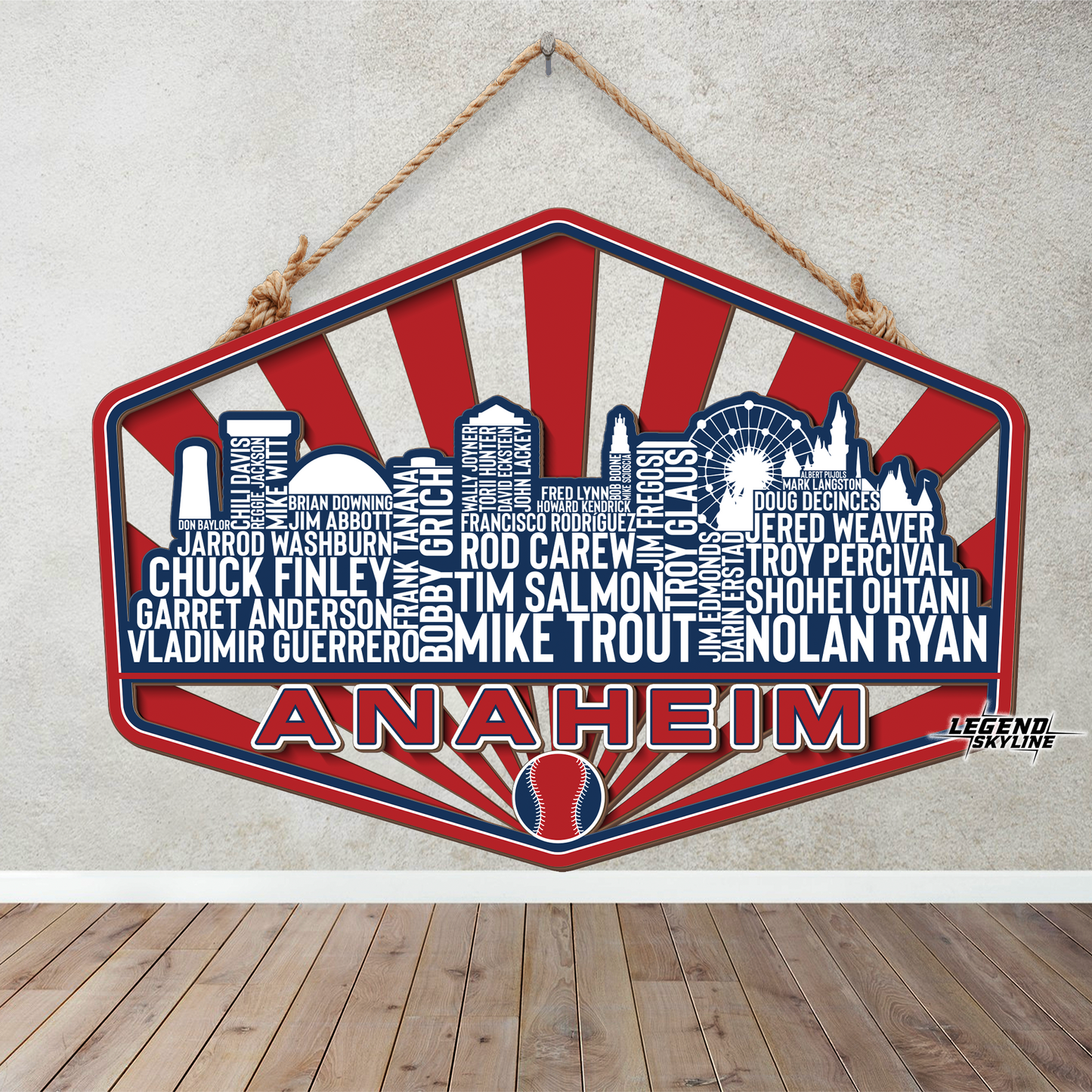 Los Angeles Baseball Greatest Of All Time Legend Team Wood Sign Los Angeles City Skyline Gift Decor