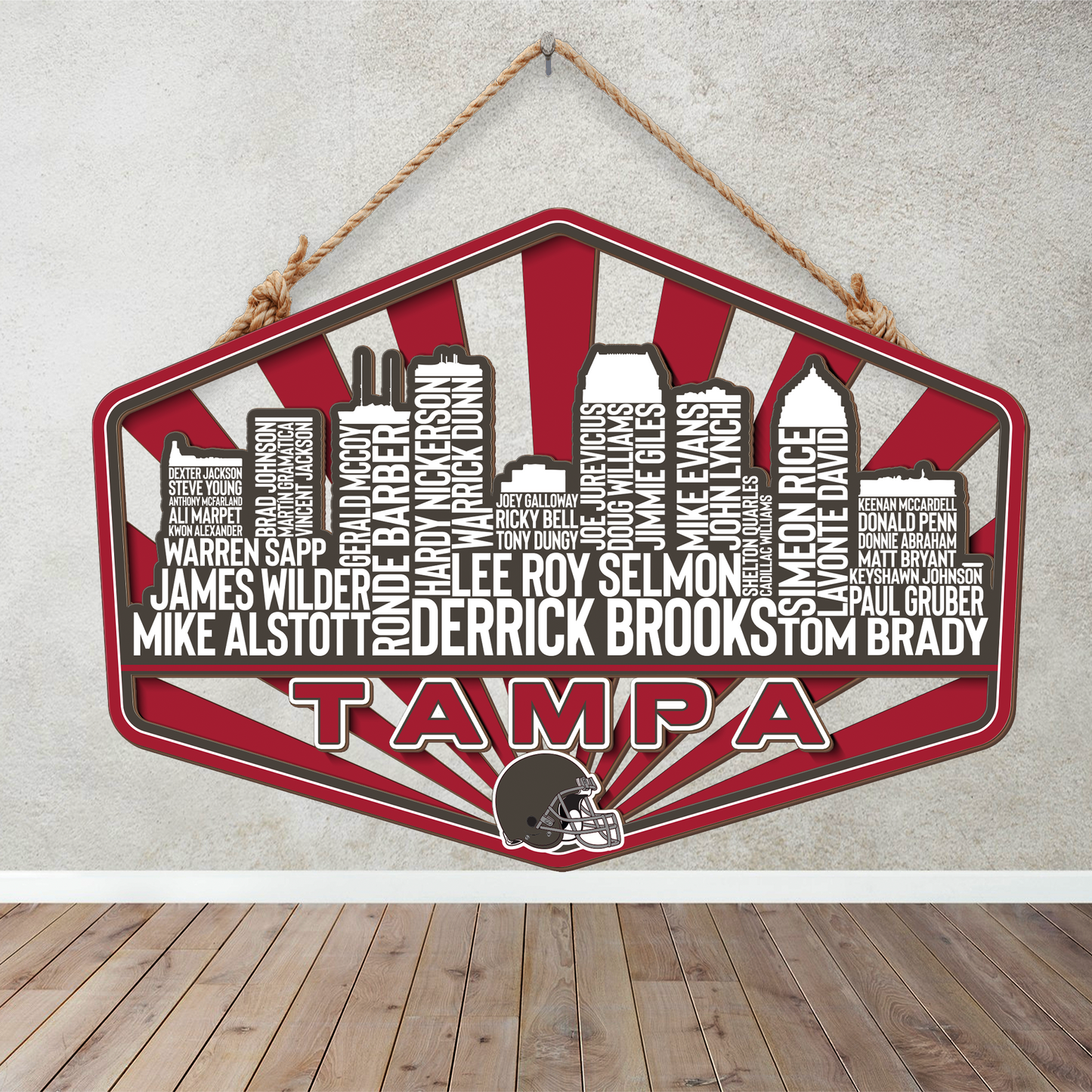 Tampa Bay Football Greatest Of All Time Legend Team Wood Sign Tampa City Skyline Gift Decor