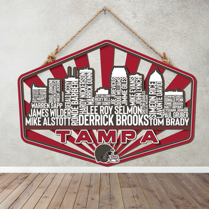 Tampa Bay Football Greatest Of All Time Legend Team Wood Sign Tampa City Skyline Gift Decor