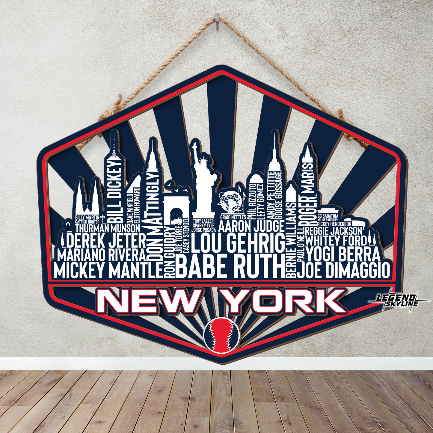 New York Baseball Greatest Of All Time Legend Team Wood Sign New York City Skyline Gift Decor