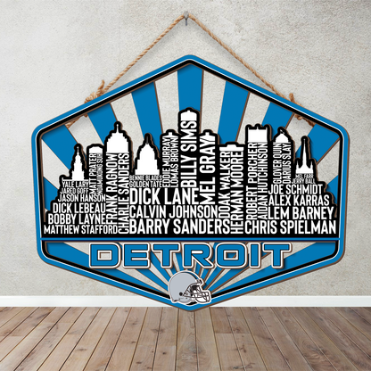 Detroit Football Greatest Of All Time Legend Team Wood Sign Detroit City Skyline Gift Decor
