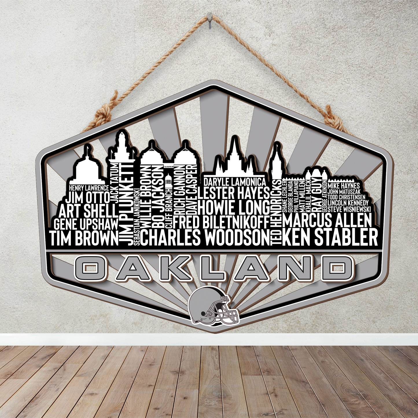 Oakland Football Greatest Of All Time Legend Team Wood Sign Oakland City Skyline Gift Decor