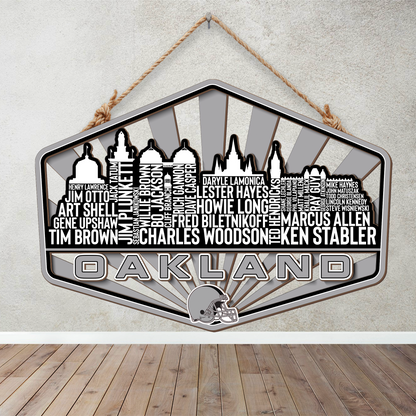 Oakland Football Greatest Of All Time Legend Team Wood Sign Oakland City Skyline Gift Decor
