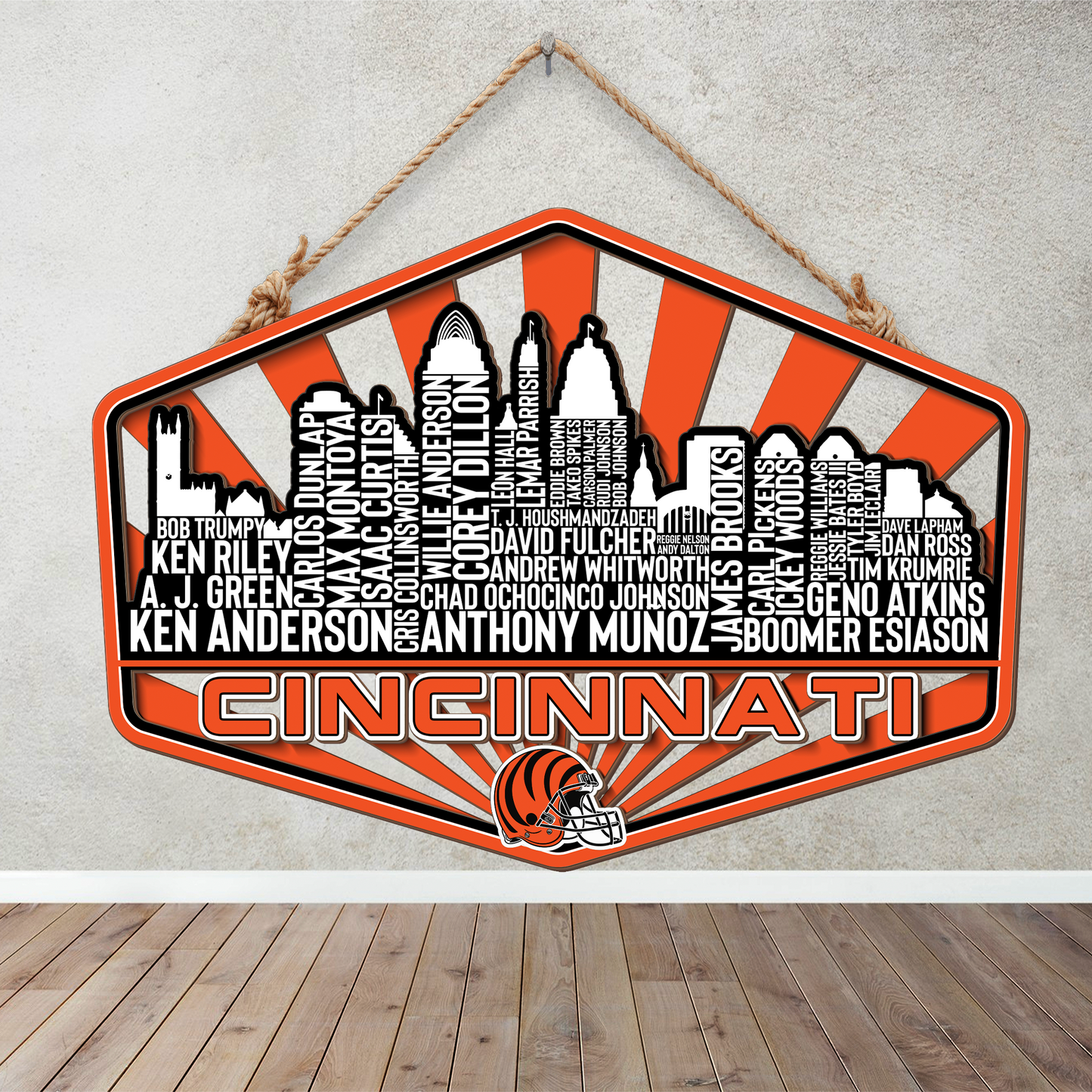 Cincinnati Football Greatest Of All Time Legend Team Wood Sign Cincinnati City Skyline Gift Decor