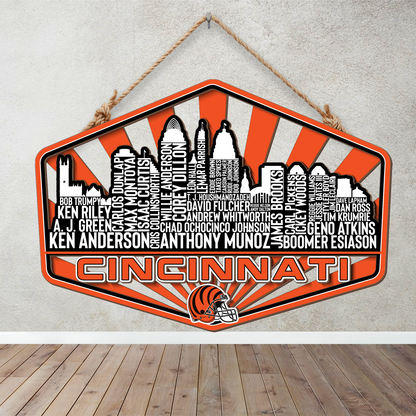 Cincinnati Football Greatest Of All Time Legend Team Wood Sign Cincinnati City Skyline Gift Decor