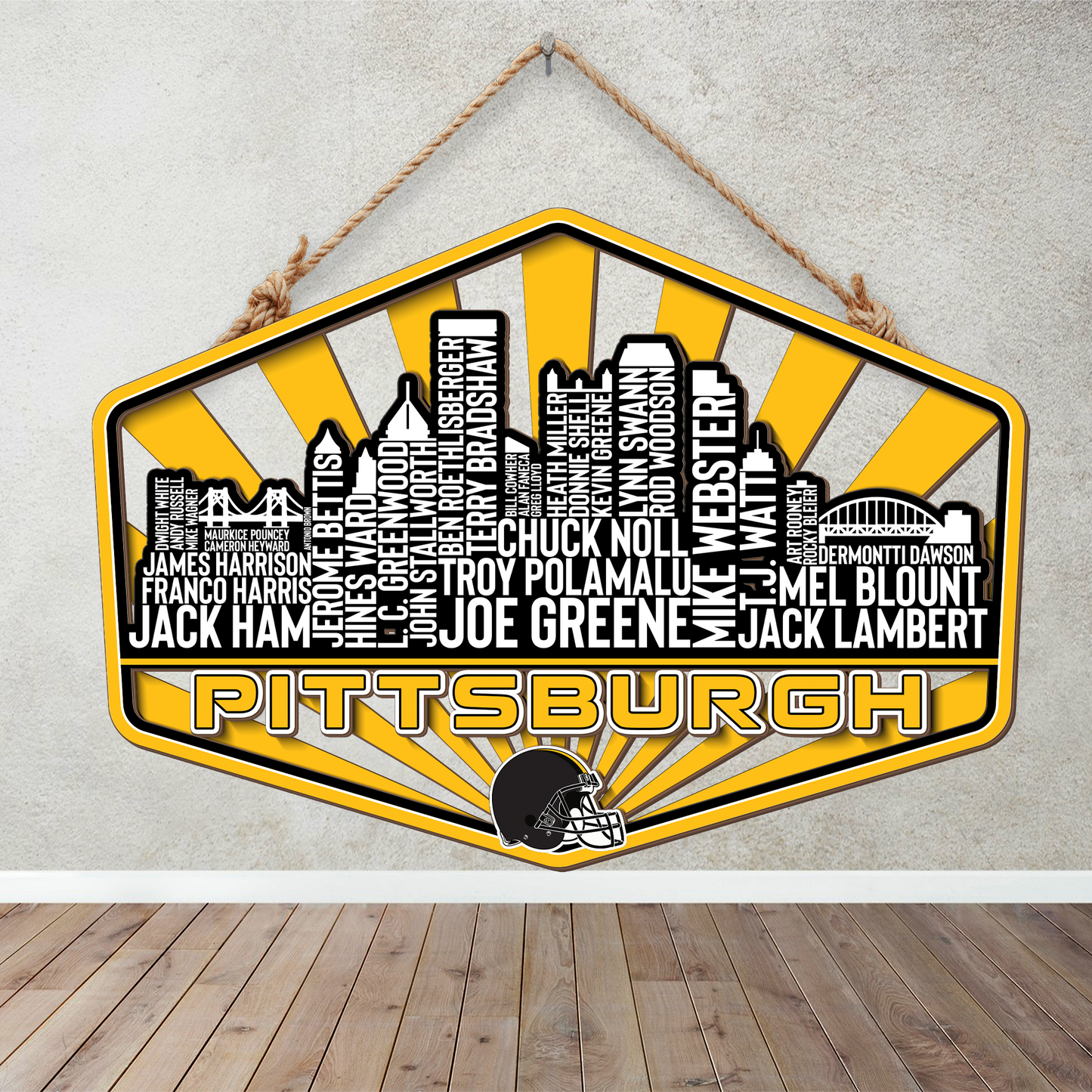 Pittsburgh Football Greatest Of All Time Legend Team Wood Sign Pittsburgh City Skyline Gift Decor