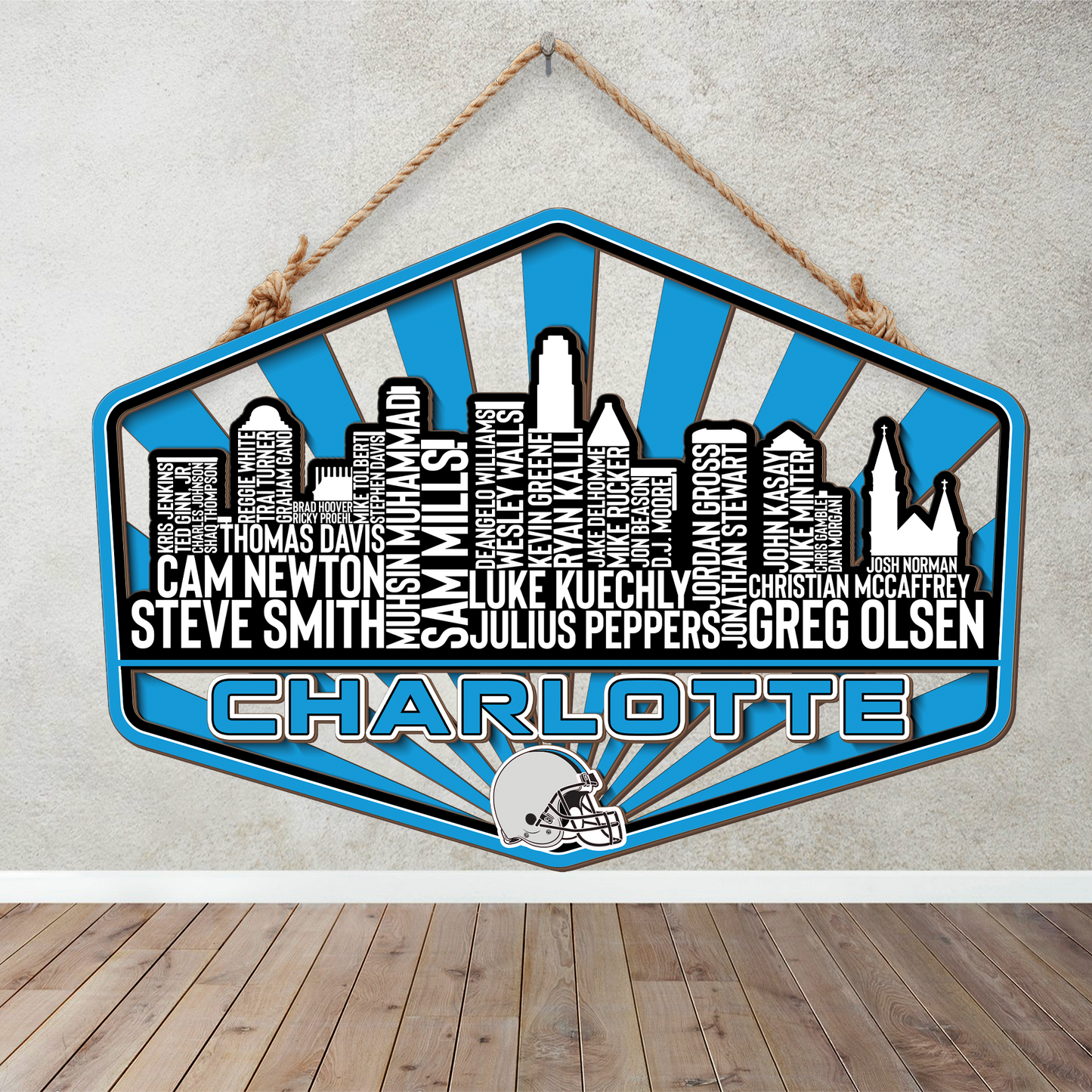 Carolina Football Greatest Of All Time Legend Team Wood Sign Charlotte City Skyline Gift Decor