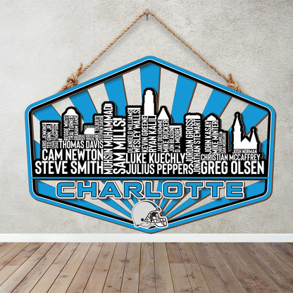 Carolina Football Greatest Of All Time Legend Team Wood Sign Charlotte City Skyline Gift Decor