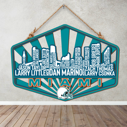 Miami Football Greatest Of All Time Legend Team Wood Sign Miami City Skyline Gift Decor